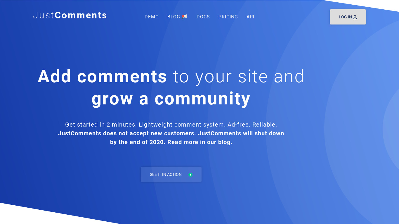 JustComments Landing page