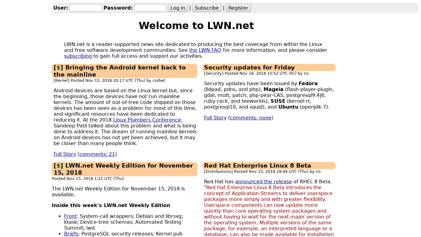 LWN.net Landing page