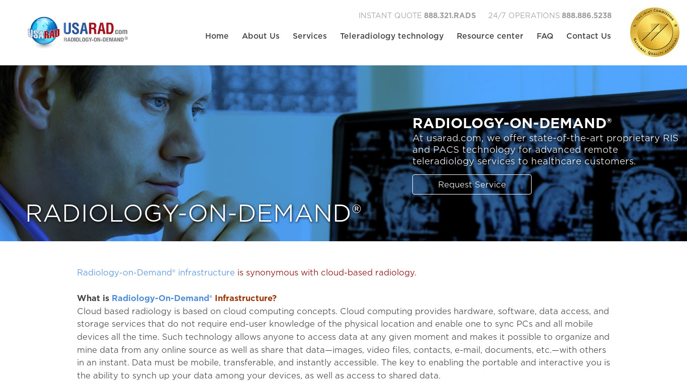 usarad.com Radiology-On-Demand Landing page