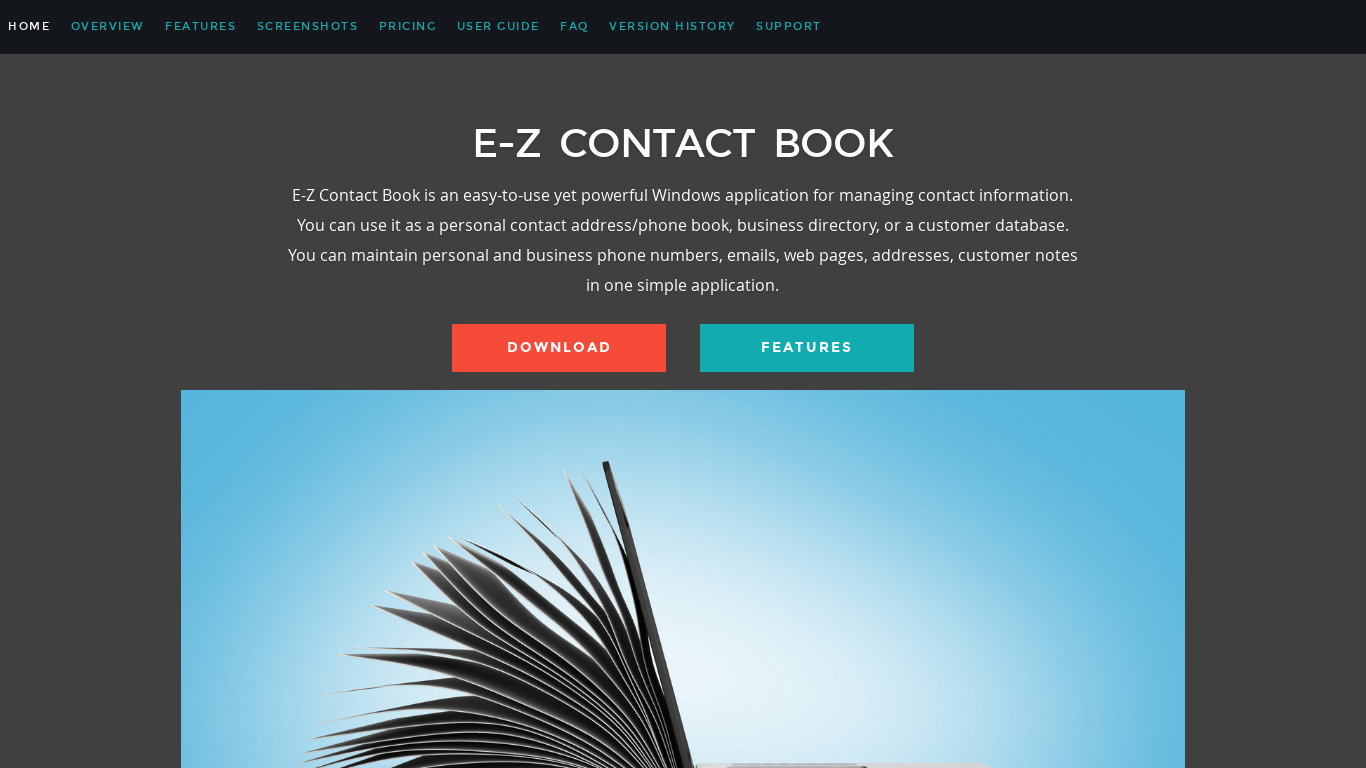 E-Z Contact Book Landing page