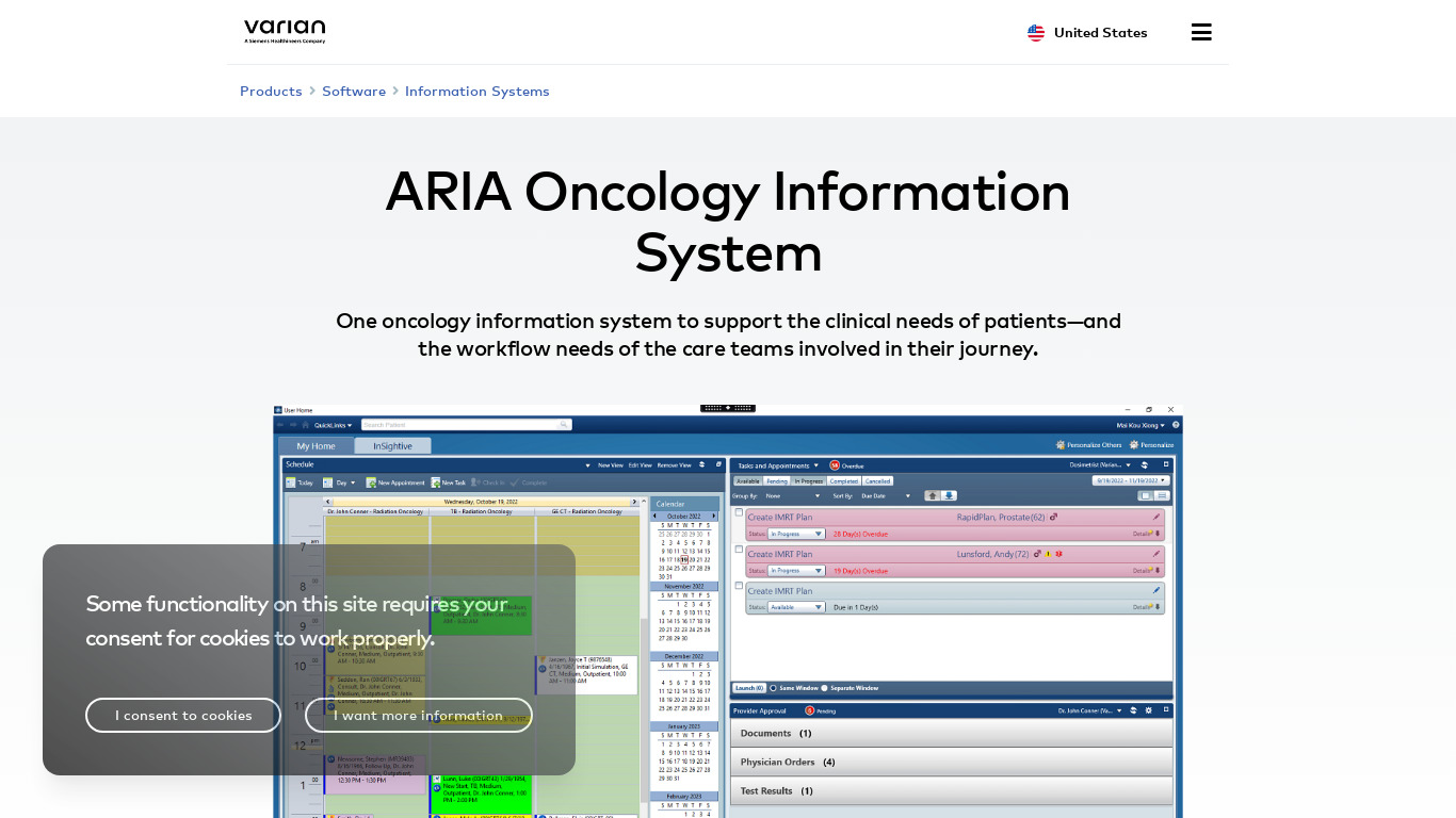 ARIA Oncology Information System Landing page