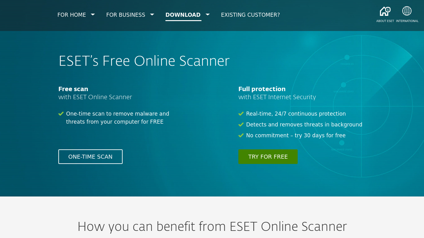 ESET Online Scanner Landing page
