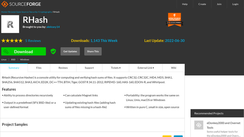 RHash Landing Page