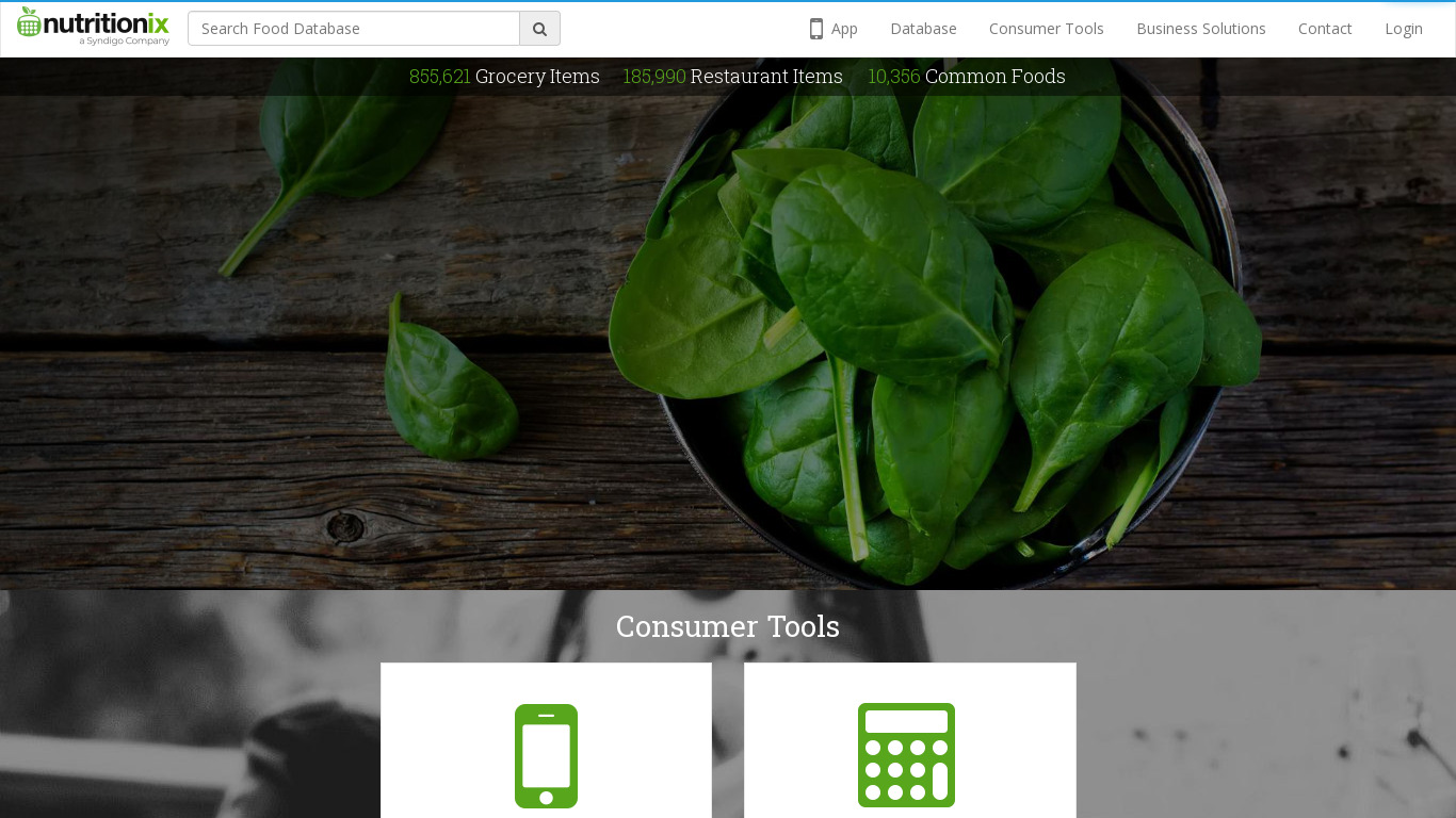 Nutritionix Track Landing page