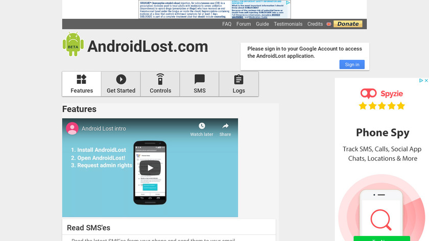 Android Lost Landing Page