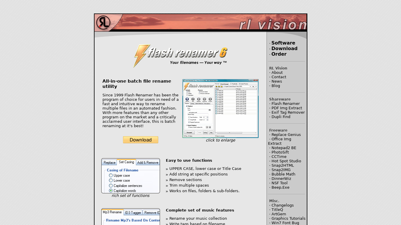 Flash Renamer Landing page
