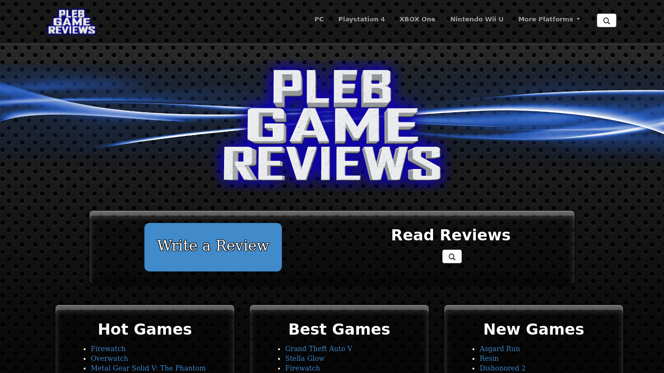 Pleb Game Reviews Landing page