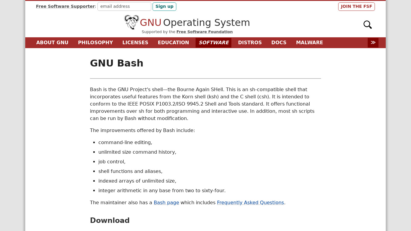 GNU Bourne Again SHell Landing page