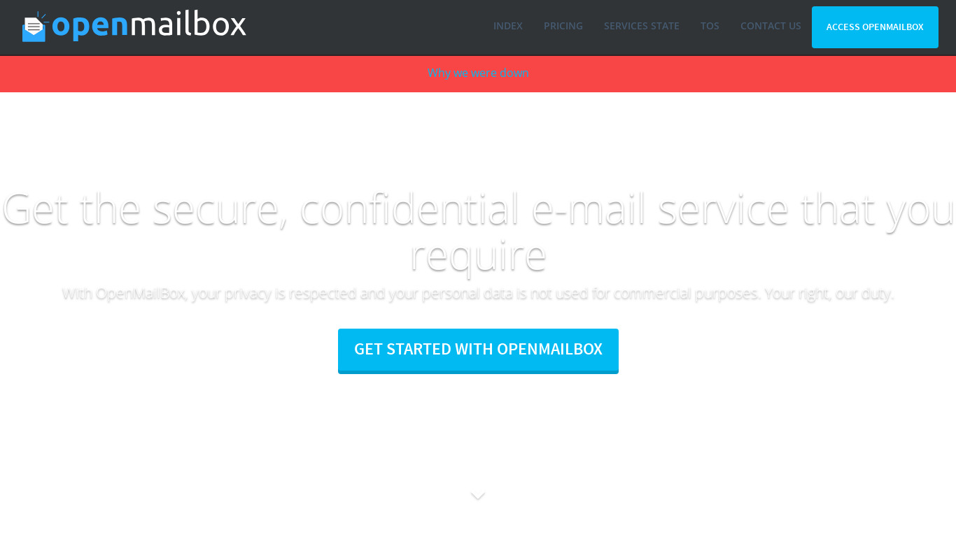 OpenMailBox Landing page