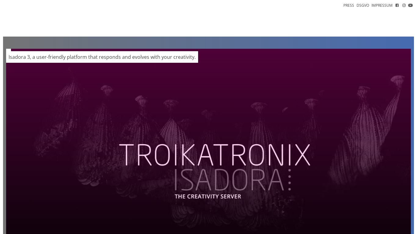 Isadora by TroikaTronix Landing page