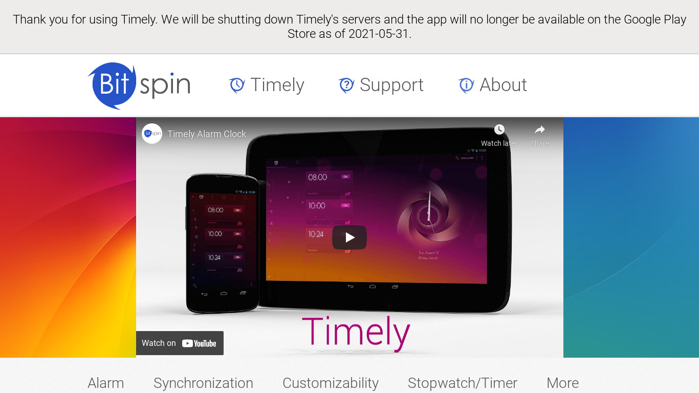 Timely Alarm Clock Landing page