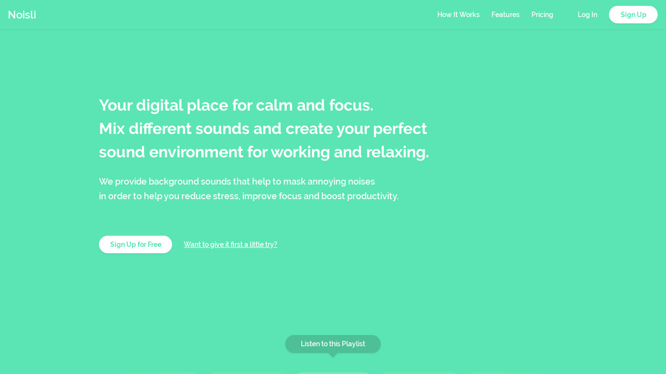 Noisli Landing page