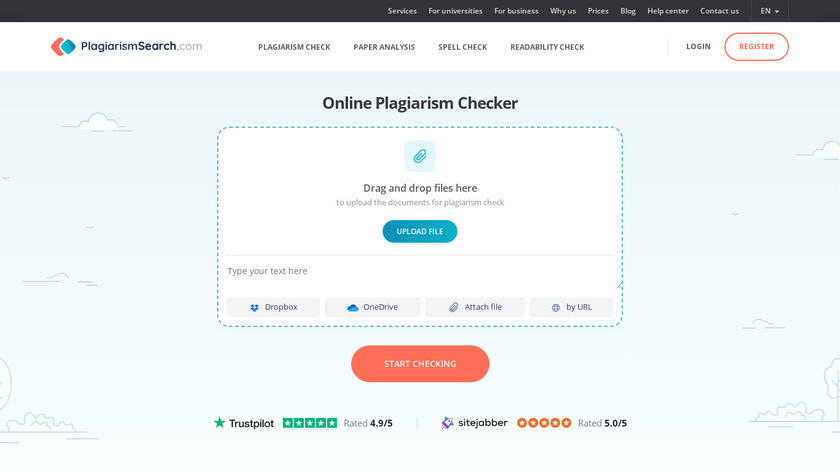 PlagiarismSearch Landing Page