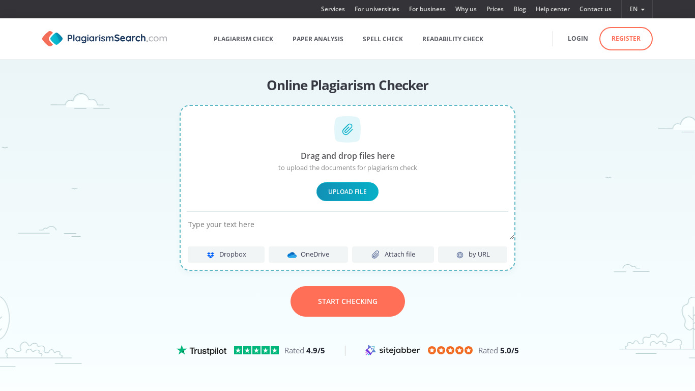 PlagiarismSearch Landing page