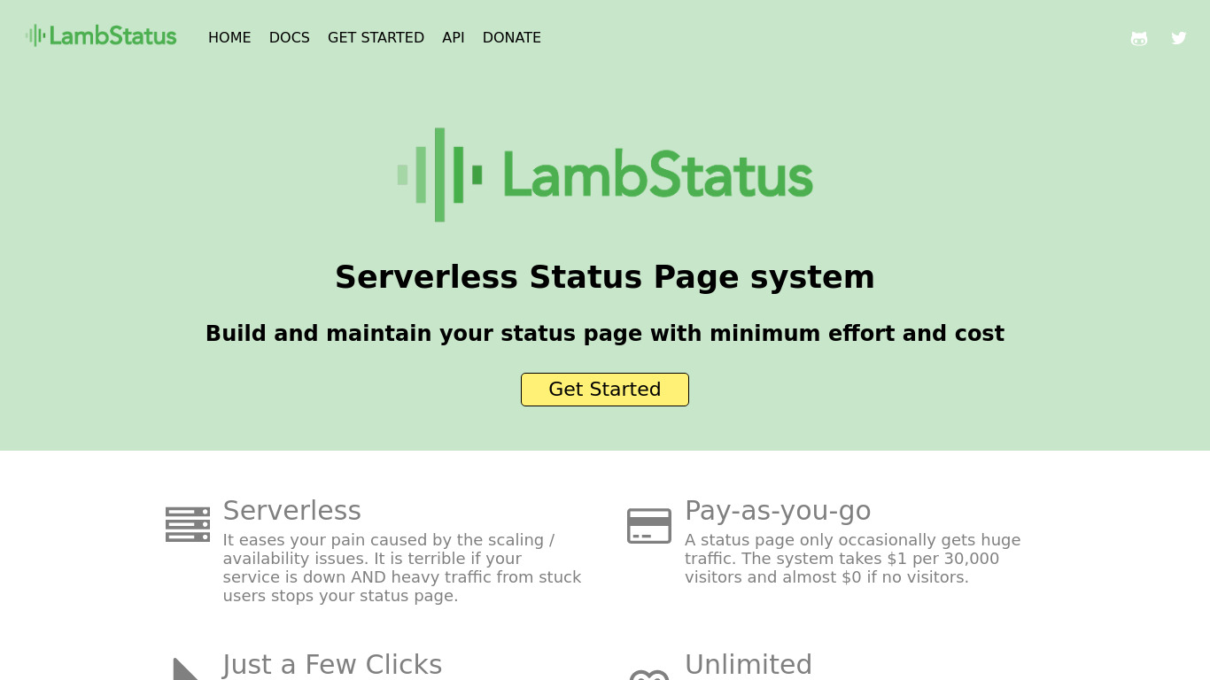 LambStatus Landing page