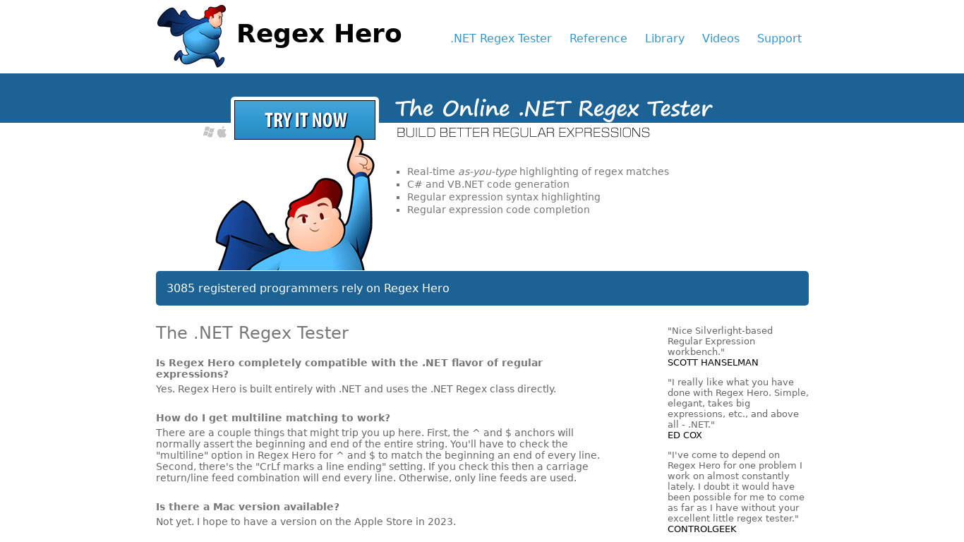 Regex Hero Landing page