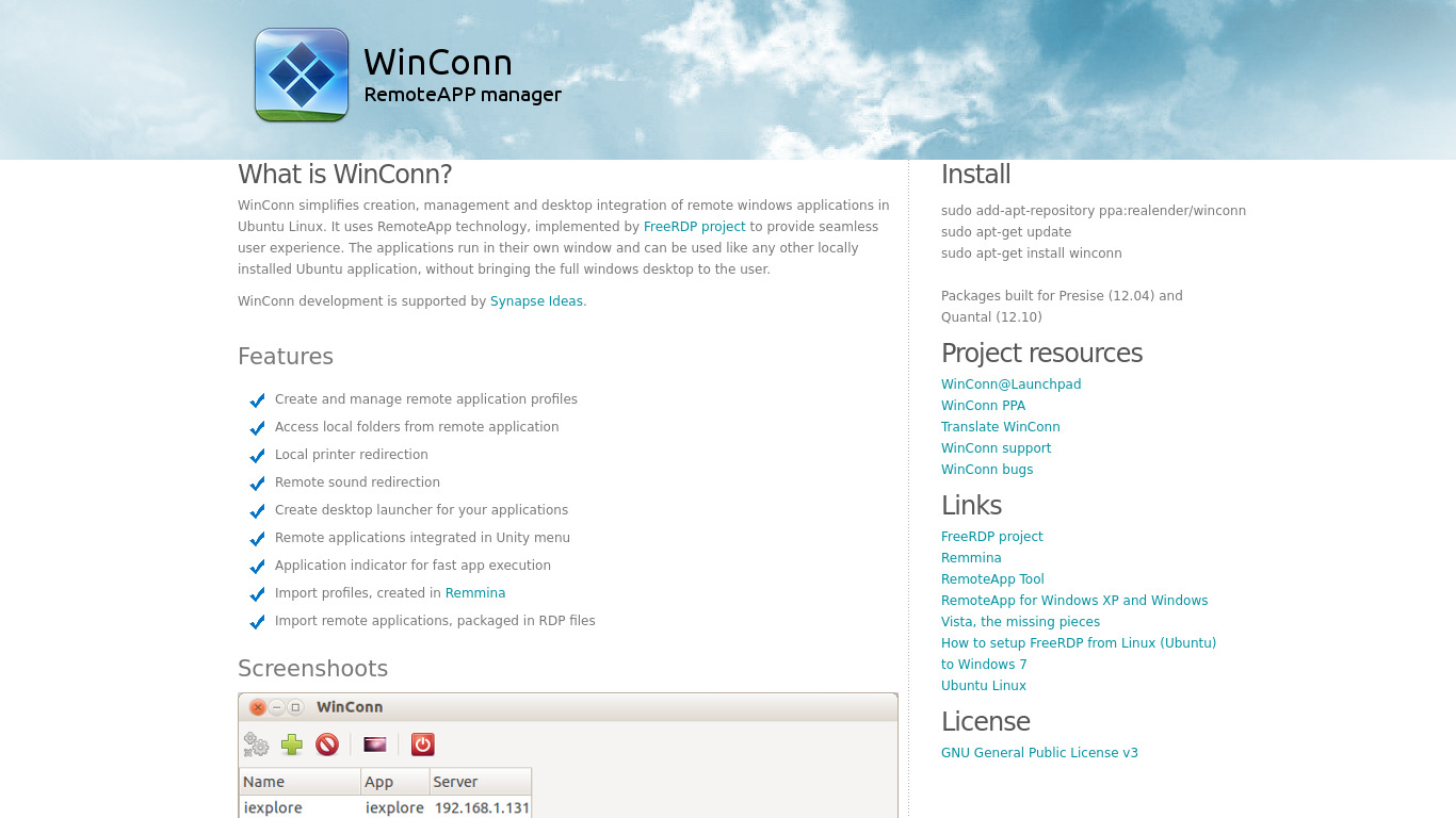WinConn Landing page