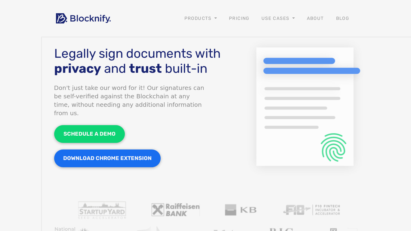 Blocknify Landing page