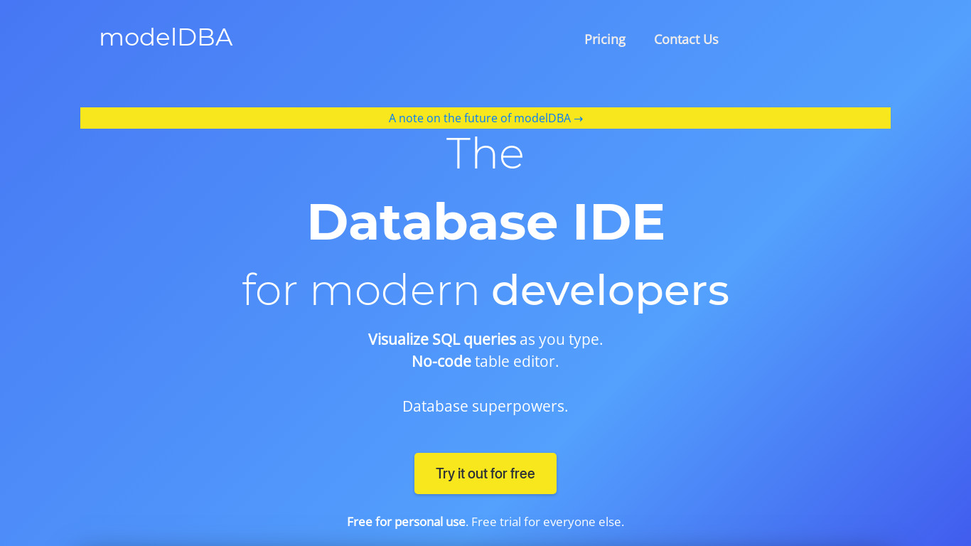 modelDBA Landing page