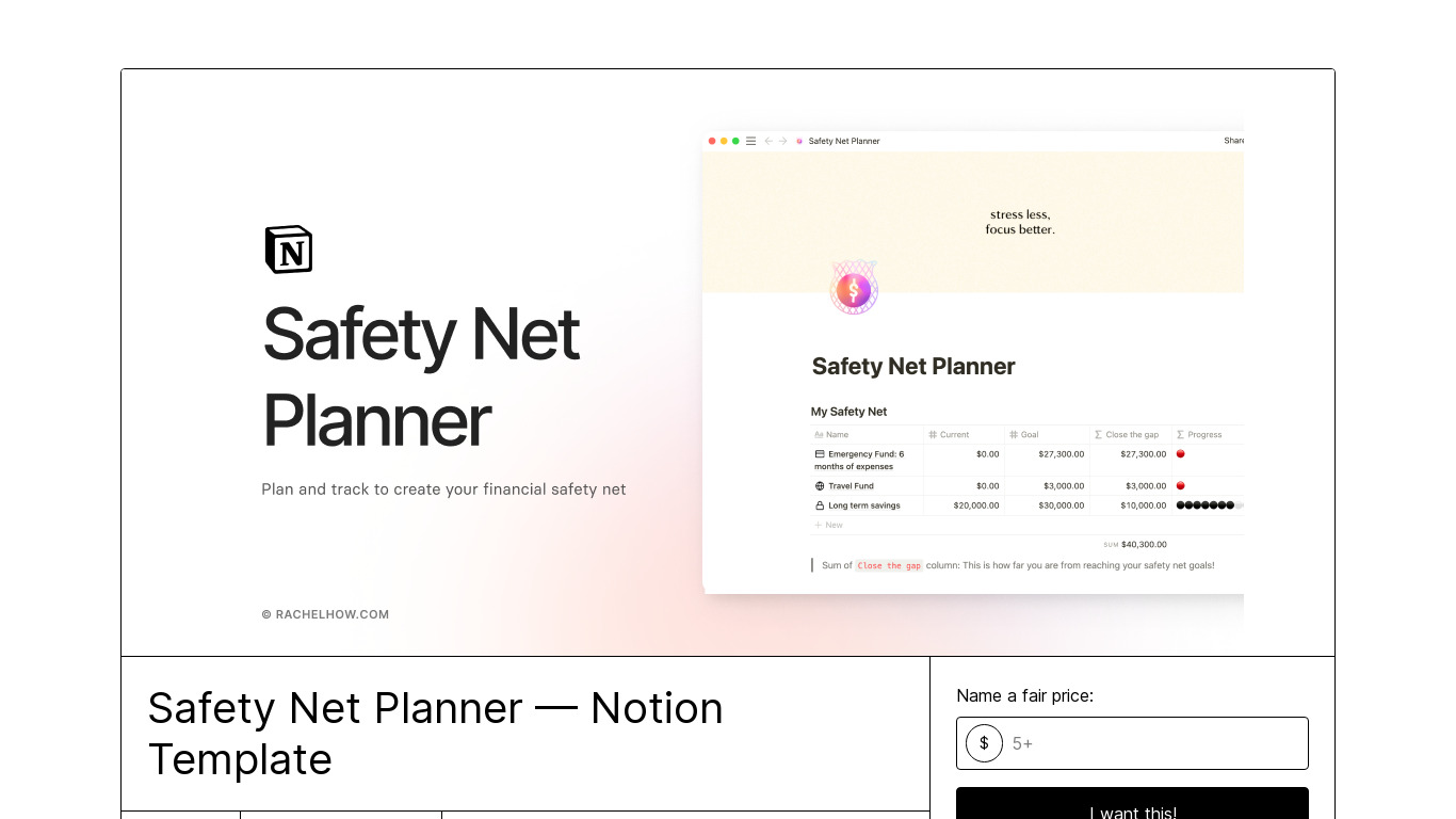 Safety Net Planner Landing page