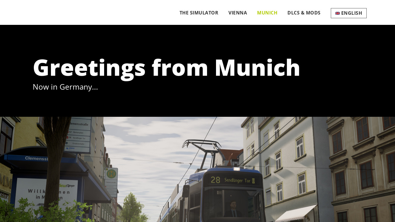 TramSim Munich Landing page