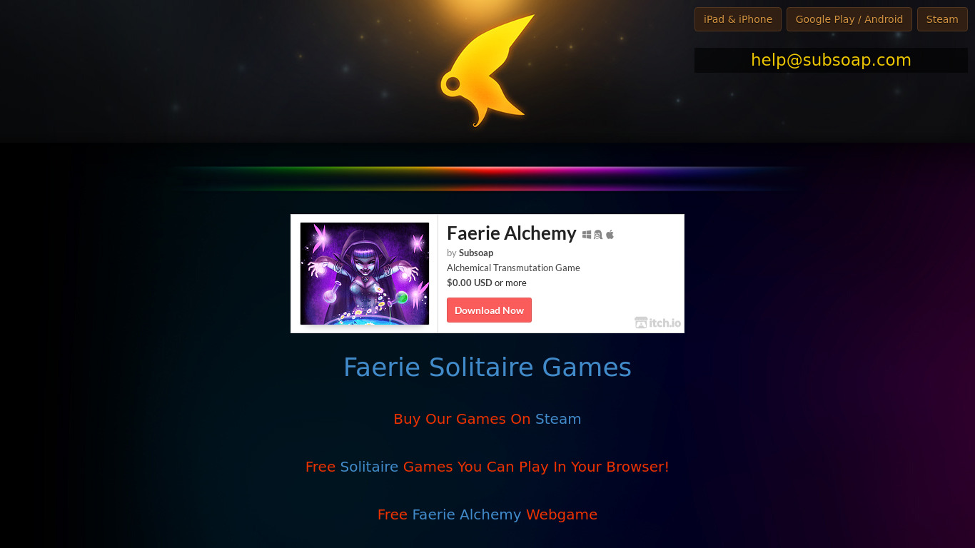 Faerie Solitaire Landing page