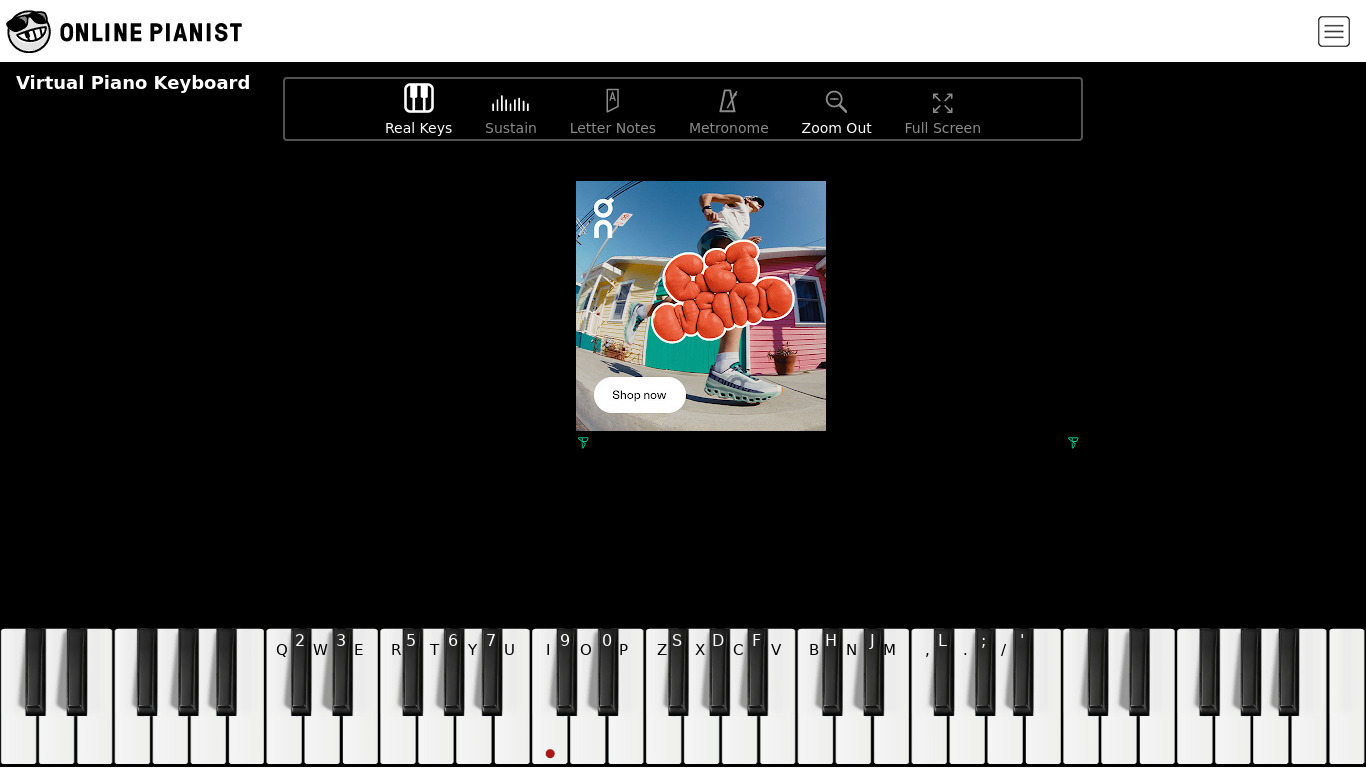 Virtual Online Piano Landing page