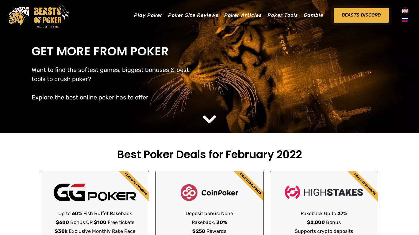 Beasts of Poker Landing page