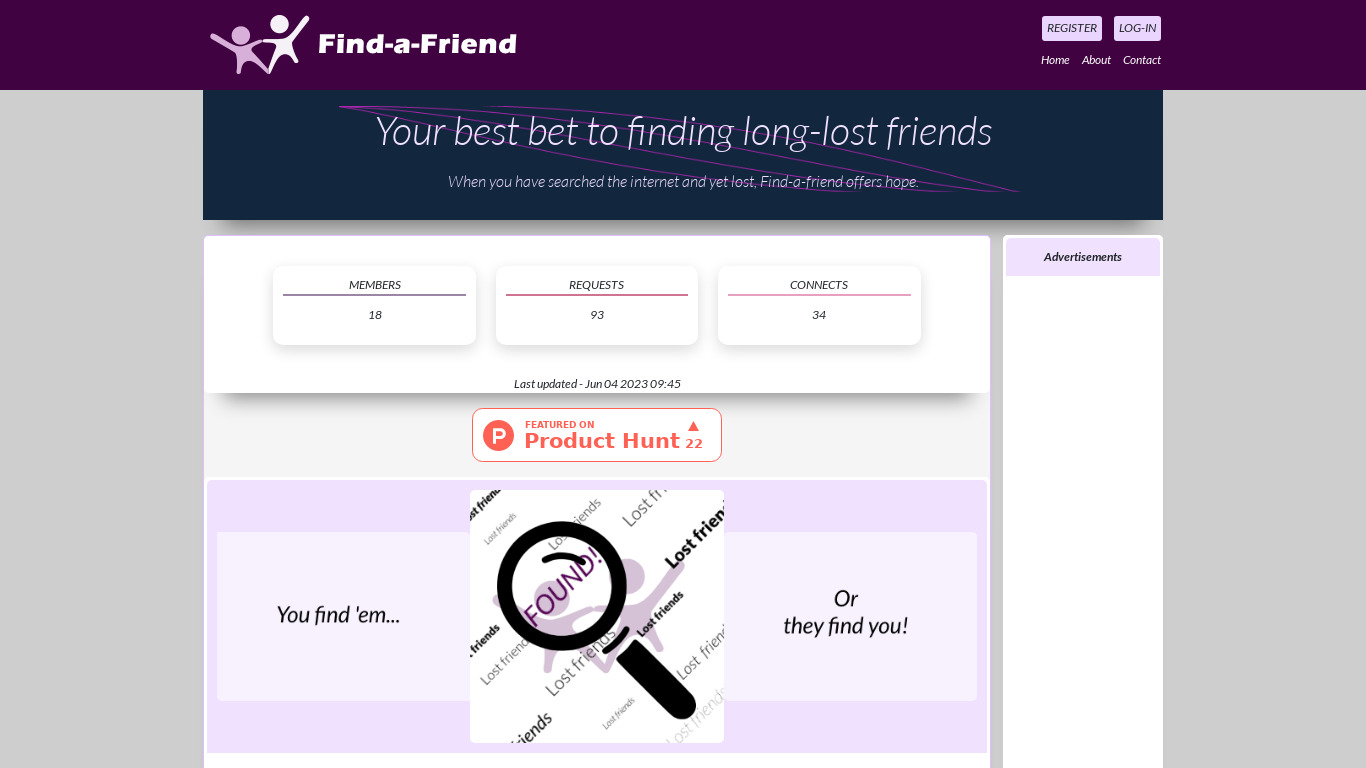 Find-a-Friend Landing page