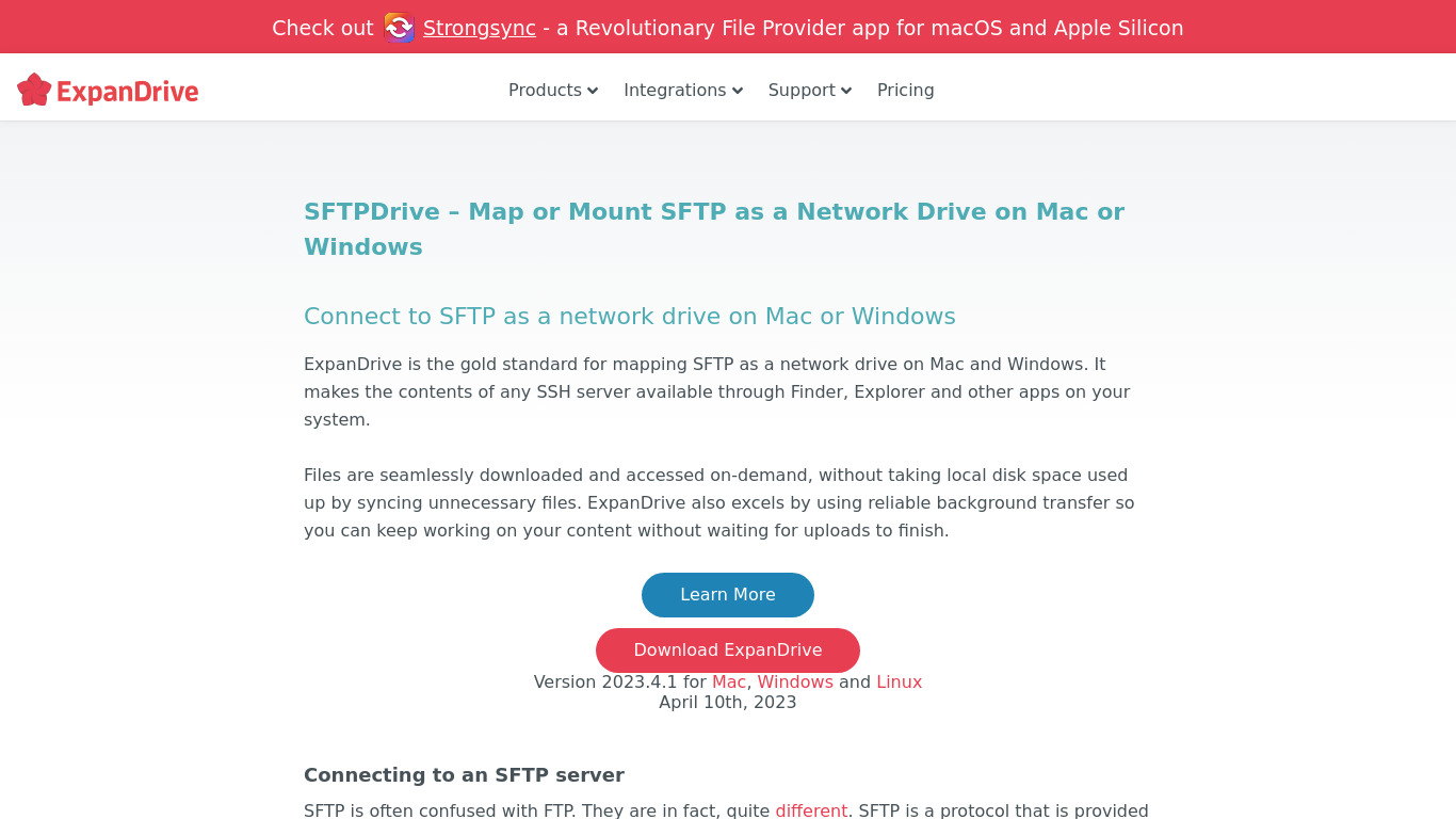 SFTP Drive Landing page
