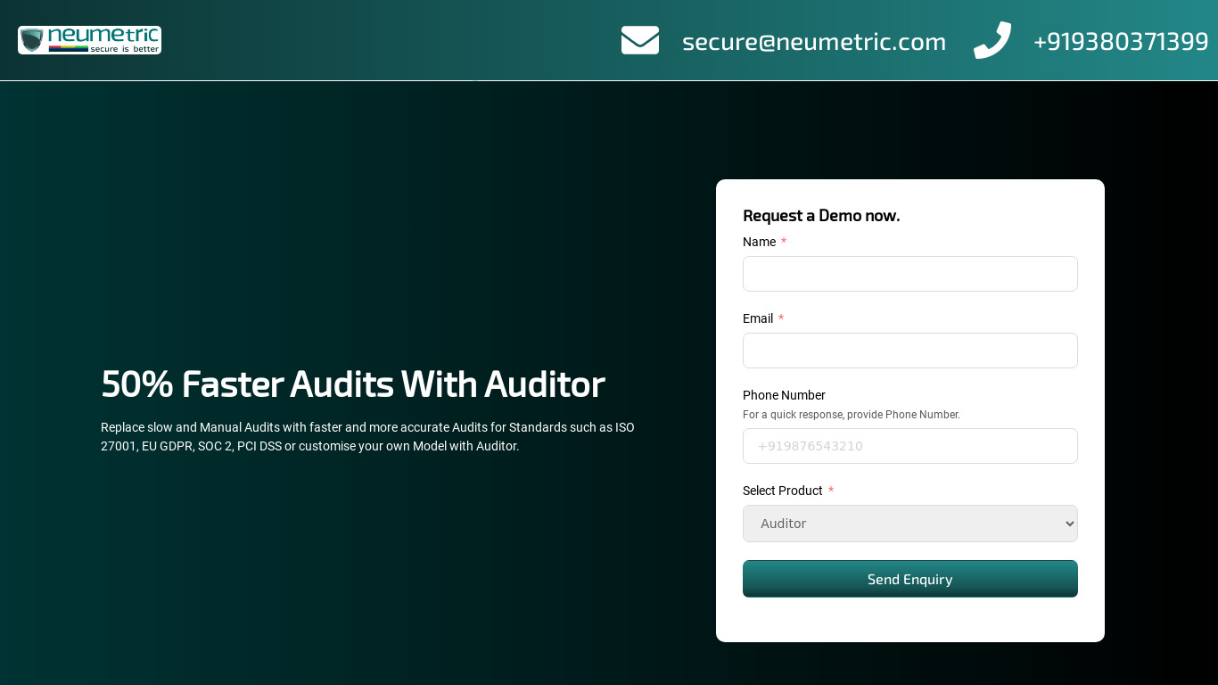 Neumetric Auditor Landing page