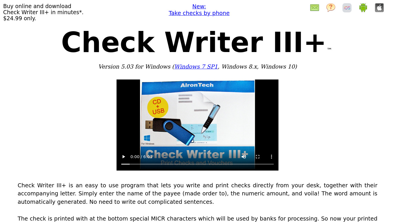 Check Writer III+ Landing page