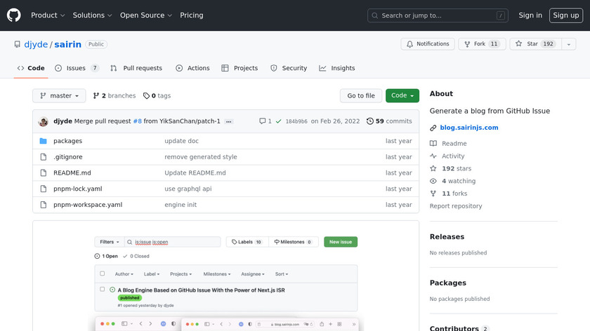 Sairin Landing Page
