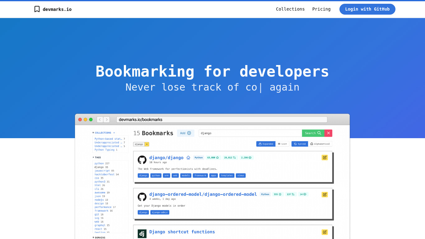 devmarks.io Landing page