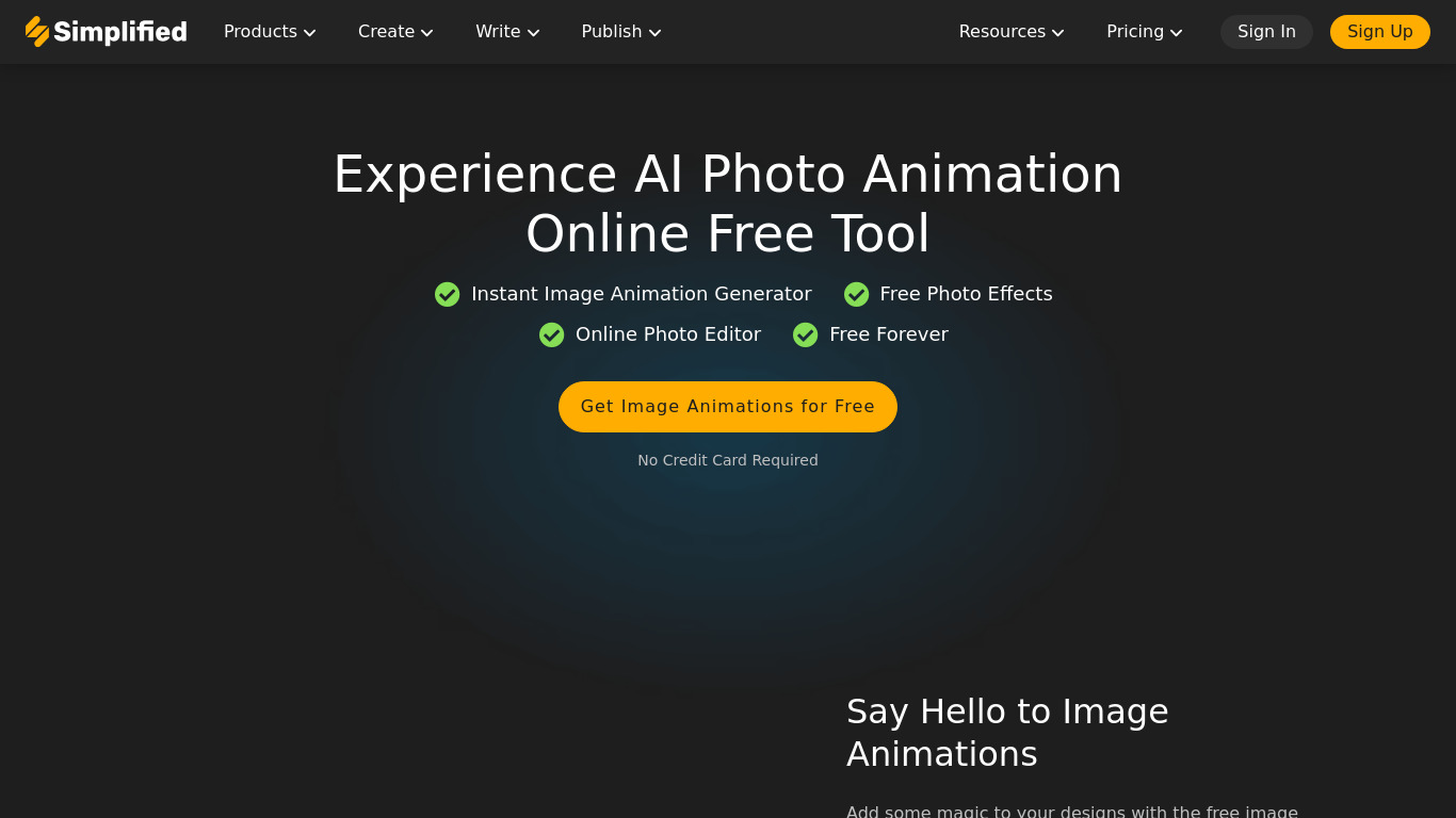 Simplified Animation Maker Landing page