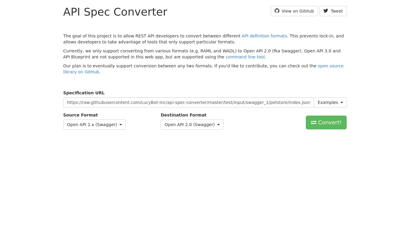 API Spec Converter Landing page