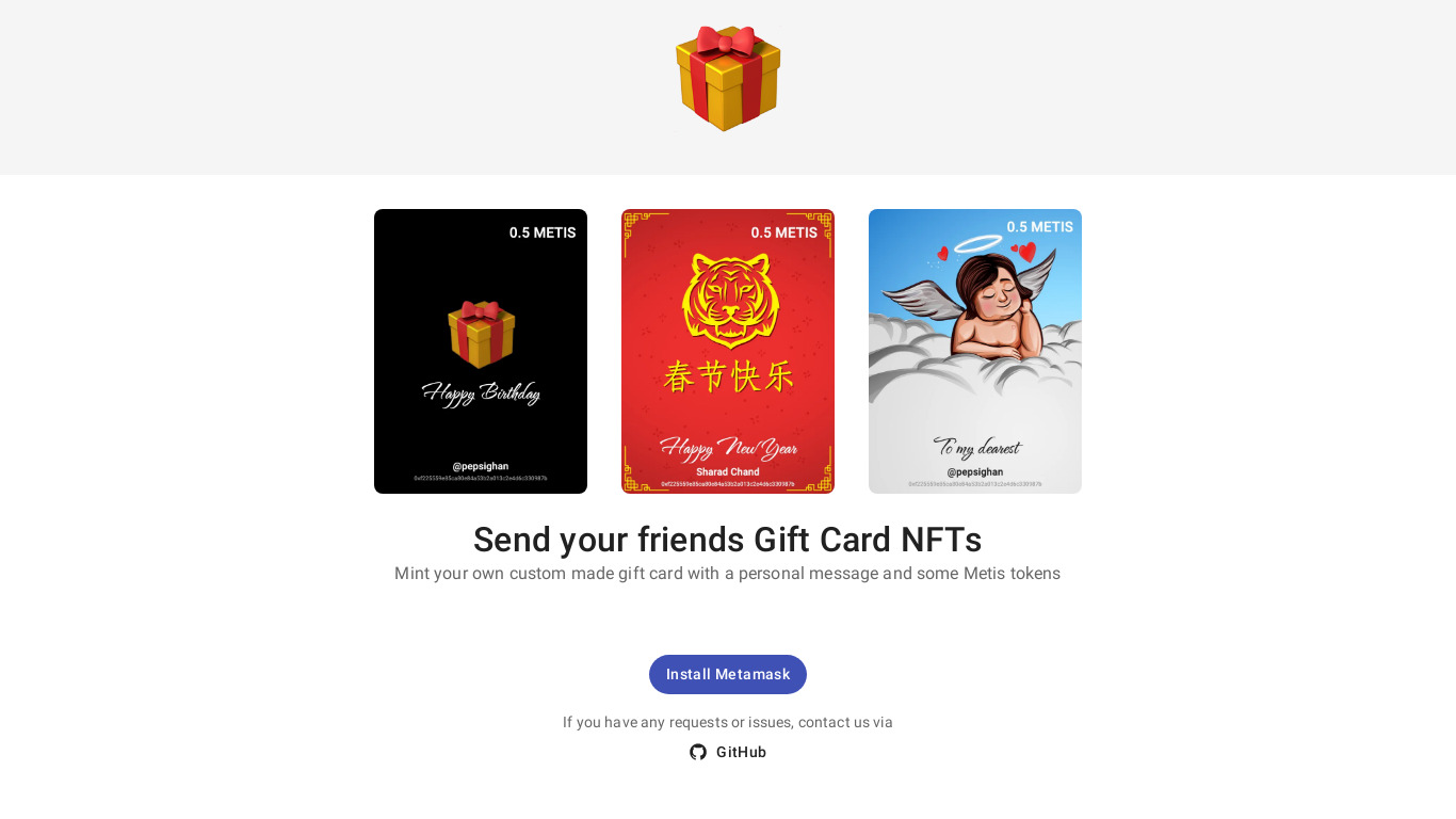 Gift Card NFT Landing page