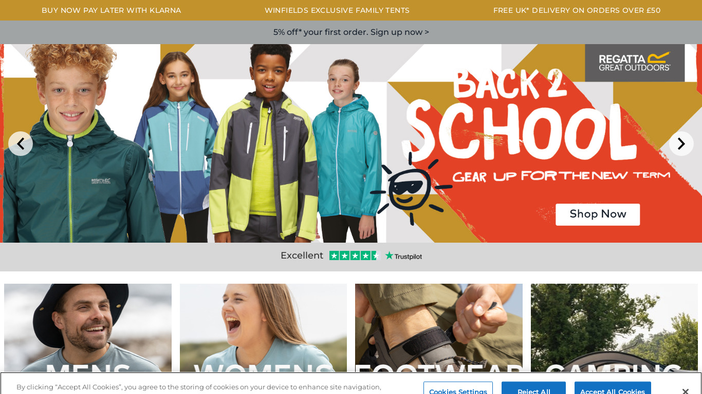 Winfields Outdoors Landing page