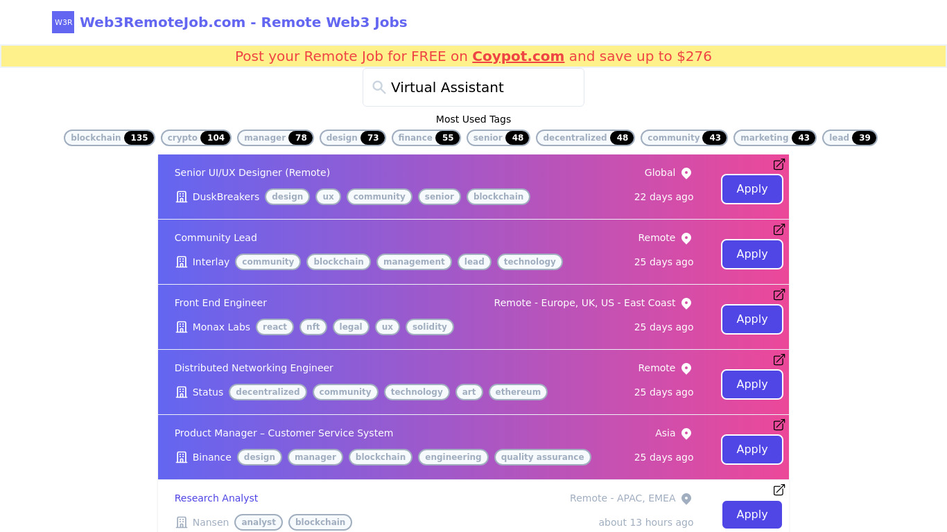 Web3RemoteJob Landing page