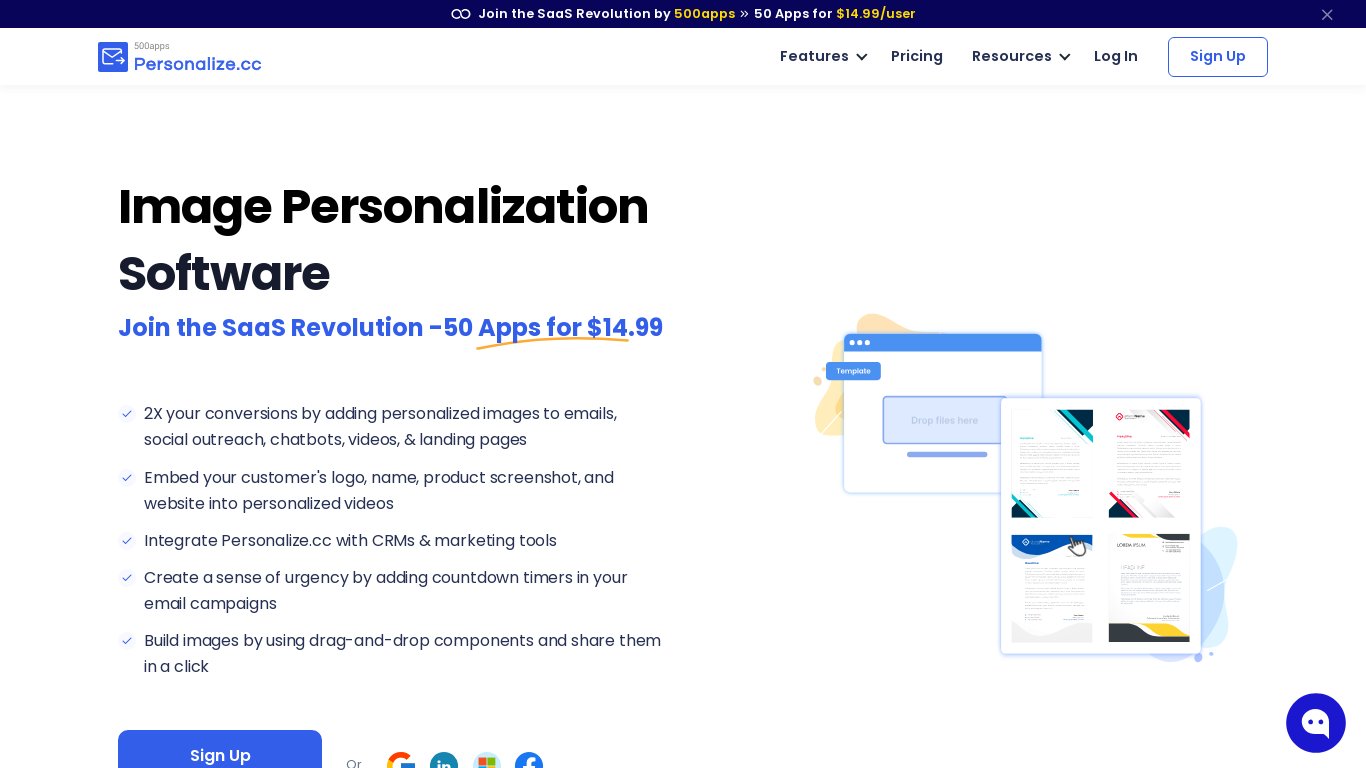 Personalize.cc Landing page