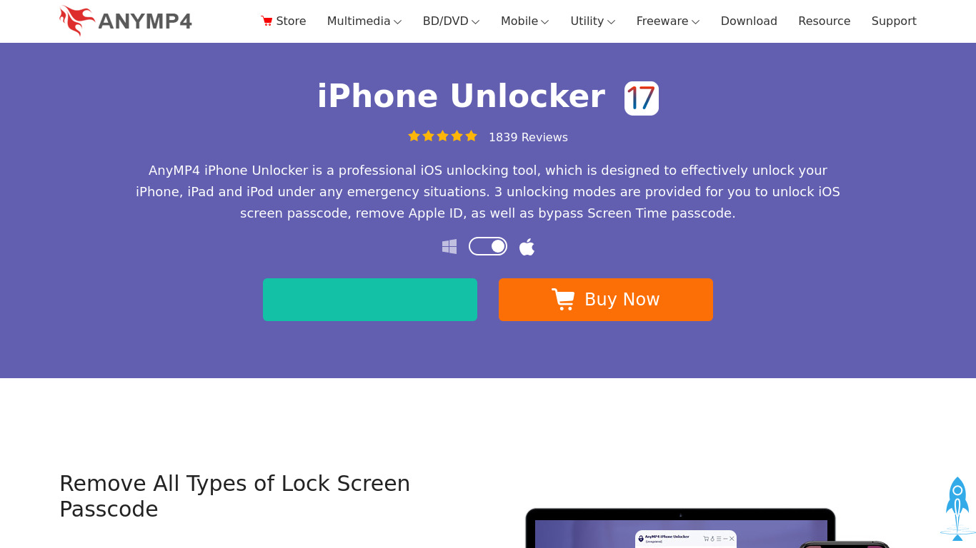 AnyMP4 iPhone Unlocker Landing page