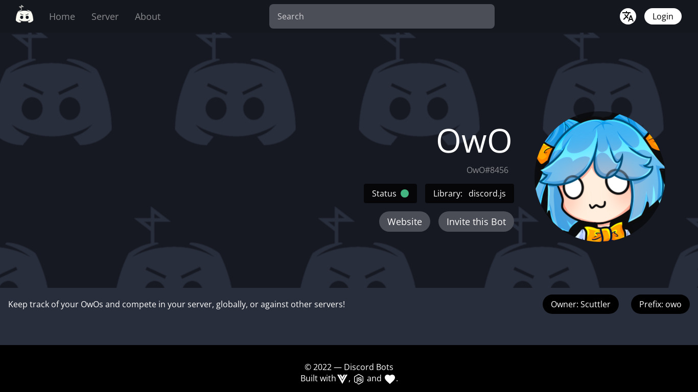OwO Bot Landing page