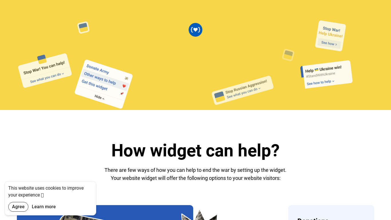 Help Ukraine Widget Landing page