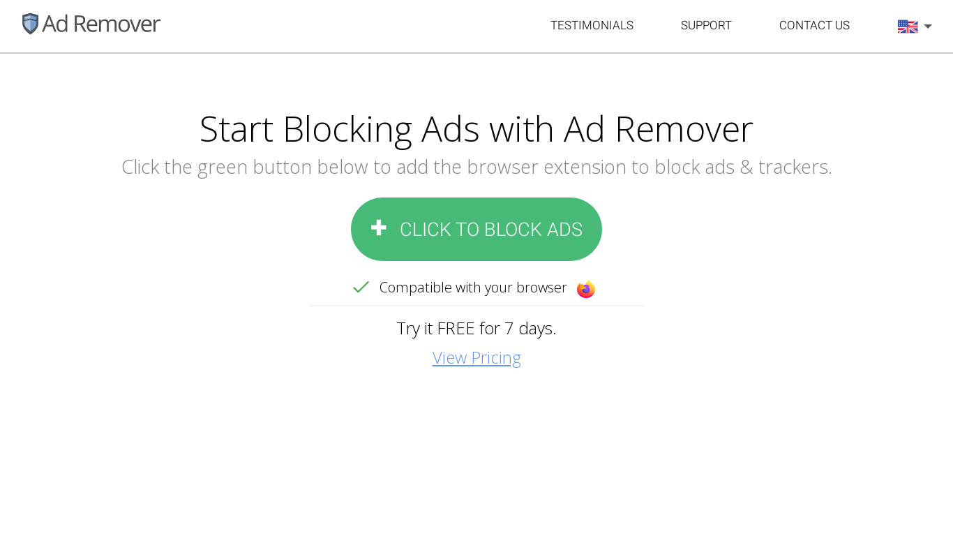 Ad Remover Landing page
