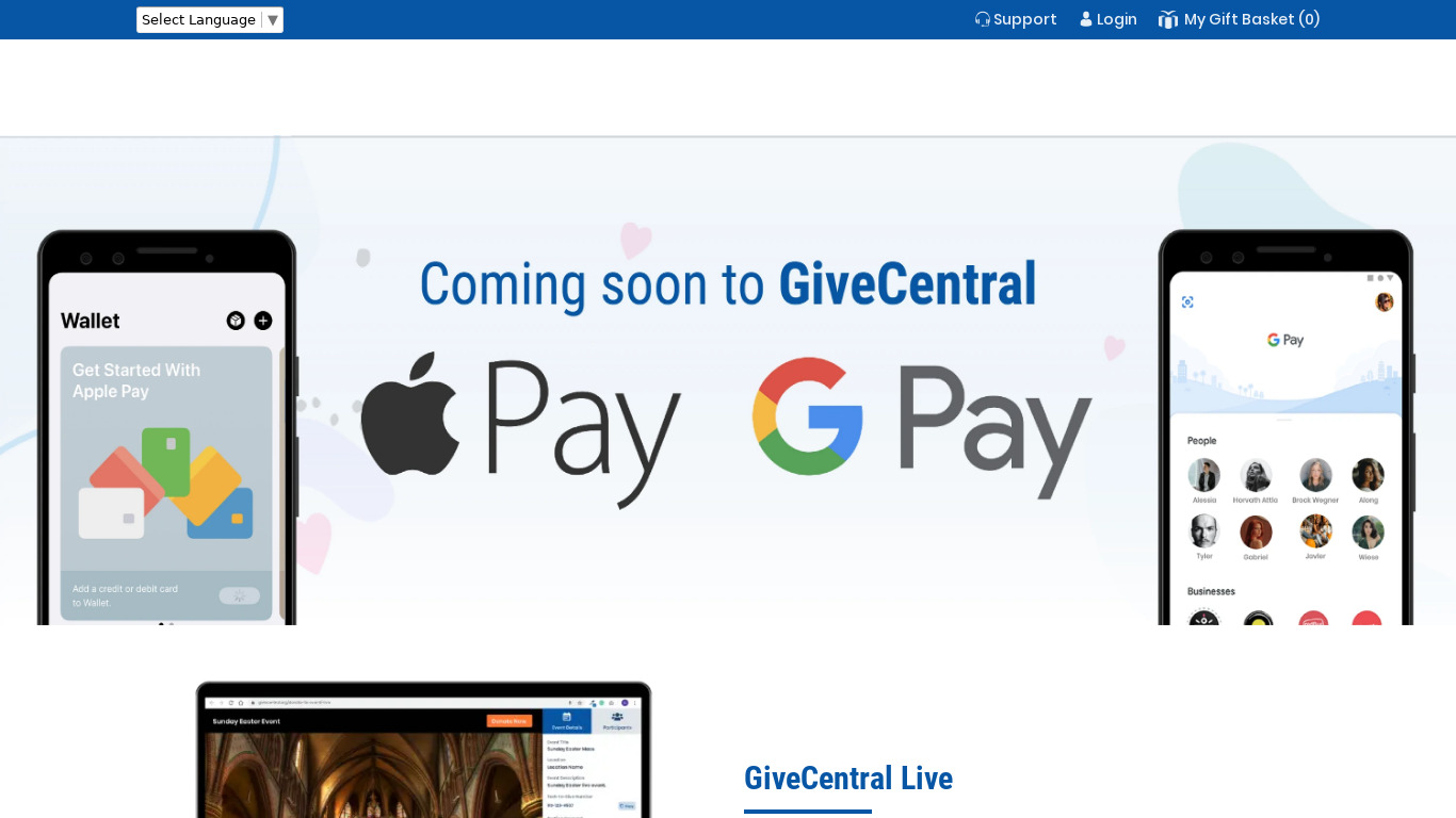 GiveCentral Live Landing page