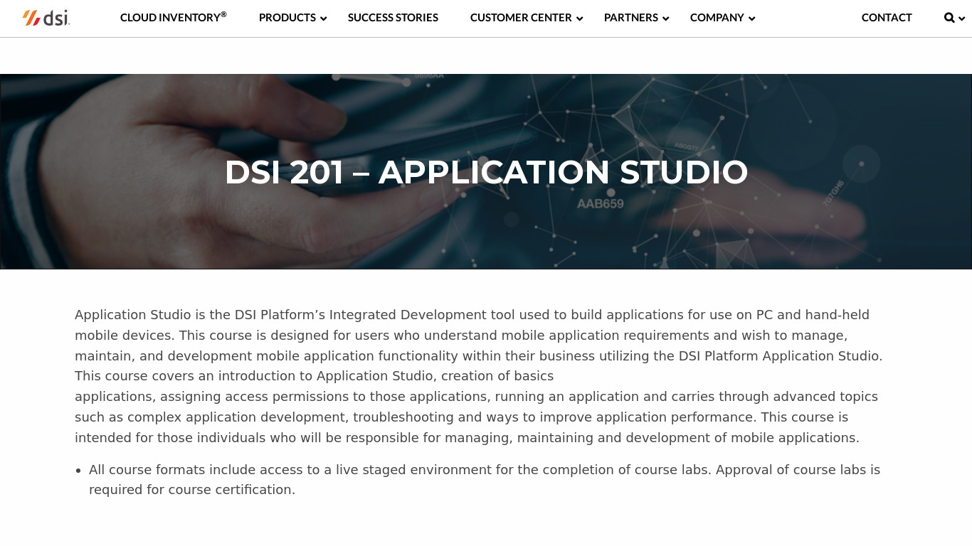 DSI Application Studio Landing page
