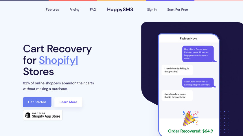 Happy SMS Landing Page