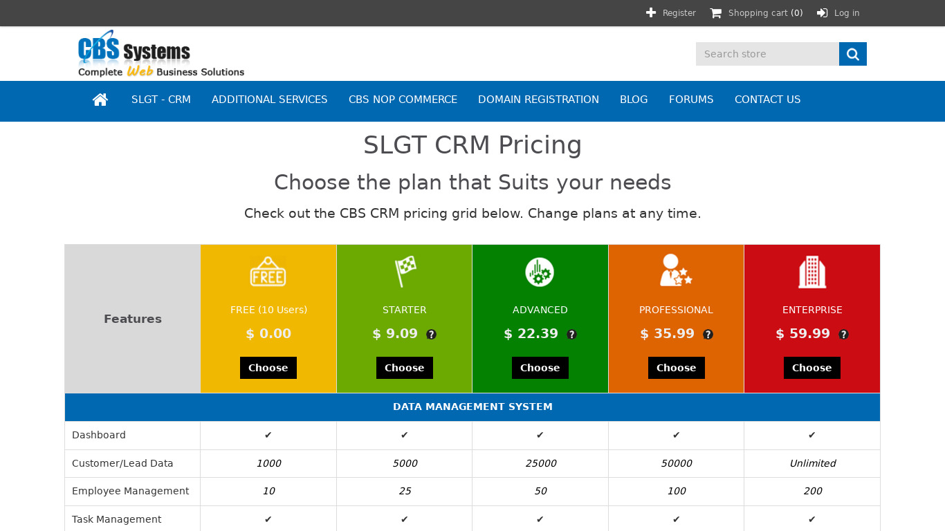 CBSSys SLGT-CRM Landing page
