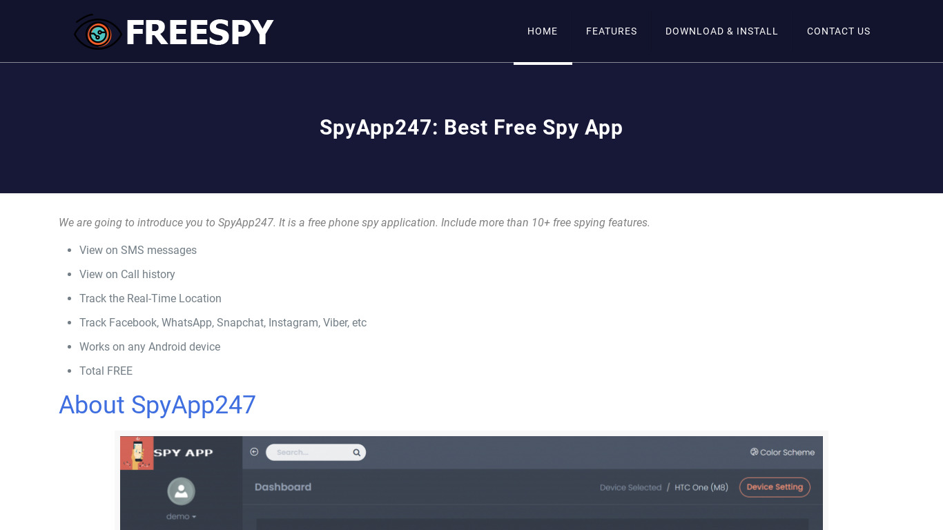 SpyApp247 Landing page