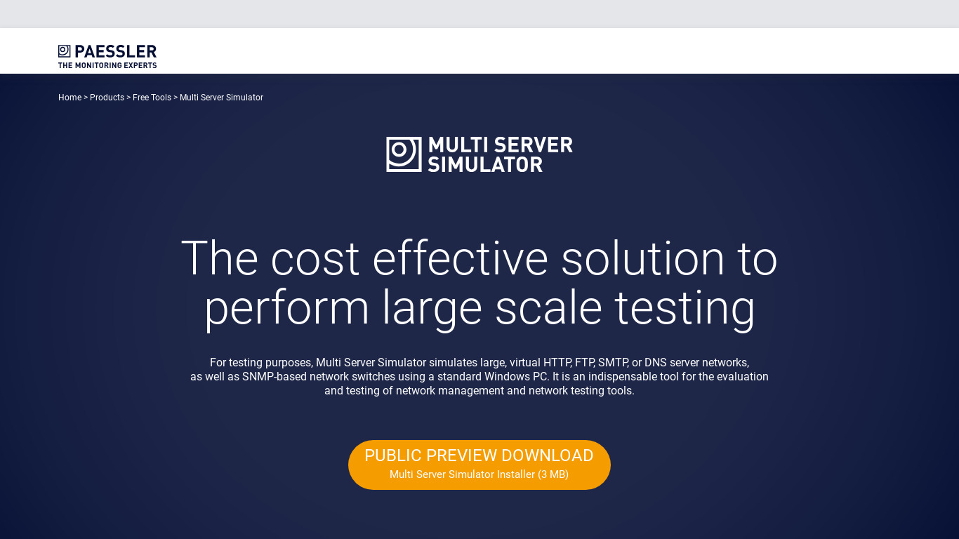 Paessler Multi Server Simulator Landing page
